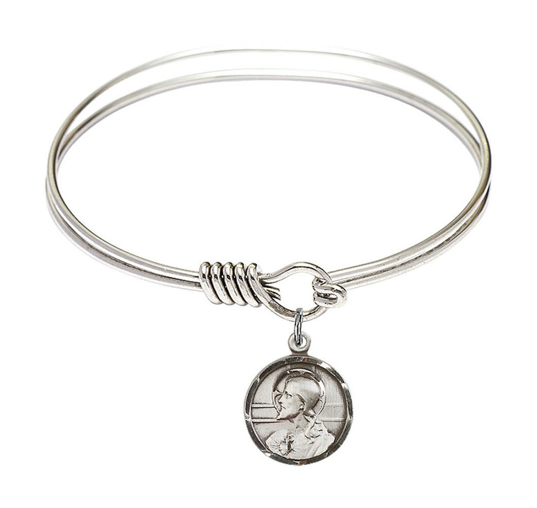 Scapular Round Eye Hook Bangle Bracelet - Sterling Silver Charm - 6.25 Inch 0601SSS