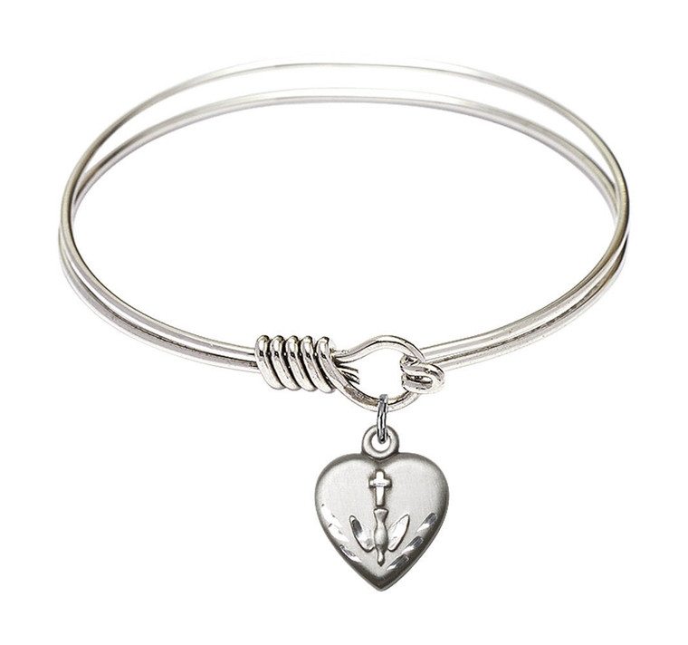 Heart - Confirmation Round Eye Hook Bangle Bracelet - Sterling Silver Charm - 6.25 Inch 0891SS Heart - Confirmation Round Eye Hook Bangle Bracelet - Sterling Silver Charm - 6.25 Inch 0891SS