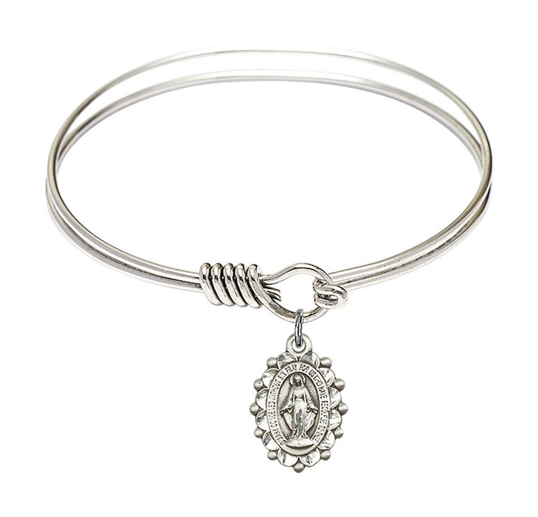 Miraculous Round Eye Hook Bangle Bracelet - Sterling Silver Charm - 6.25 Inch 6040SS