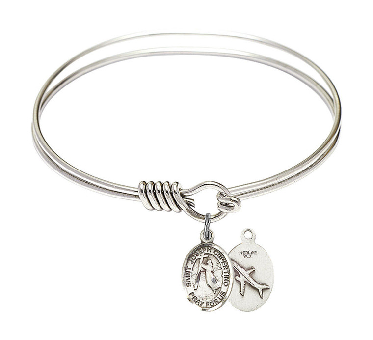 St Joseph of Cupertino Round Eye Hook Bangle Bracelet - Sterling Silver Charm - 6.25 Inch 9057SS