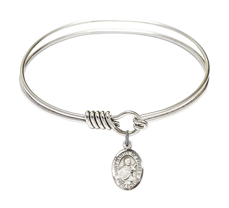 St Martin De Porres Round Eye Hook Bangle Bracelet - Sterling Silver Charm - 6.25 Inch 9089SS
