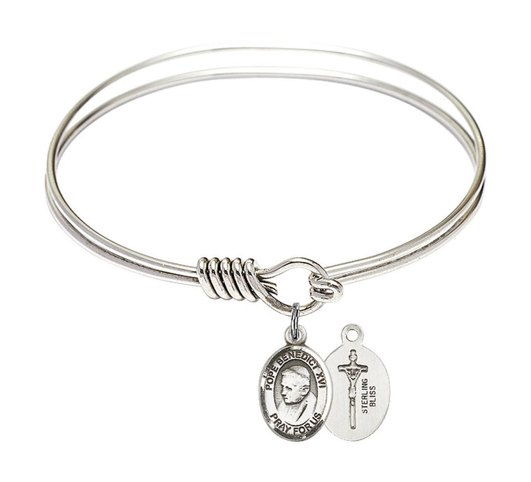 Pope Emeritus Benedict XVI Round Eye Hook Bangle Bracelet - Sterling Silver Charm - 6.25 Inch 9235SS