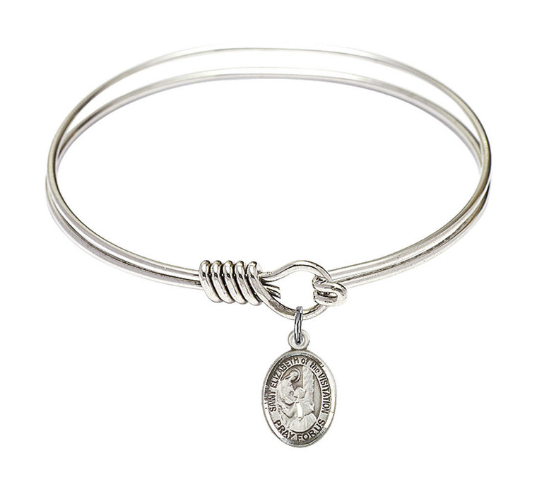 St Elizabeth of The Visitation Round Eye Hook Bangle Bracelet - Sterling Silver Charm - 6.25 Inch 9311SS