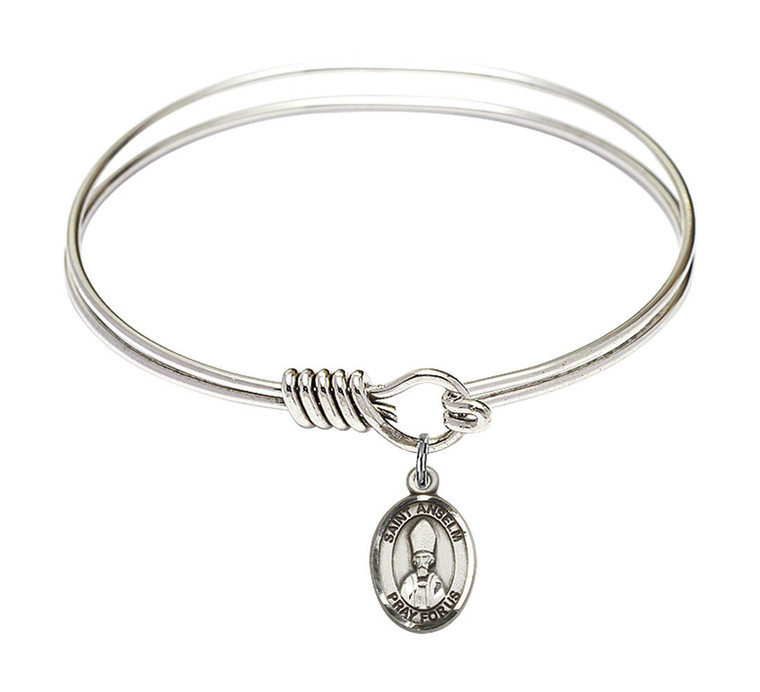 St Anselm of Canterbury Round Eye Hook Bangle Bracelet - Sterling Silver Charm - 6.25 Inch 9342SS
