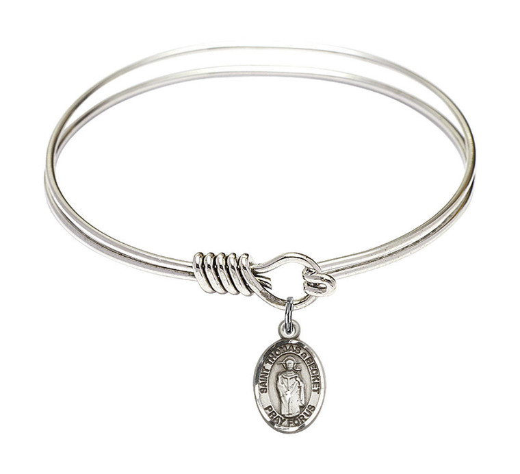 St Thomas A Becket Round Eye Hook Bangle Bracelet - Sterling Silver Charm - 6.25 Inch 9344SS