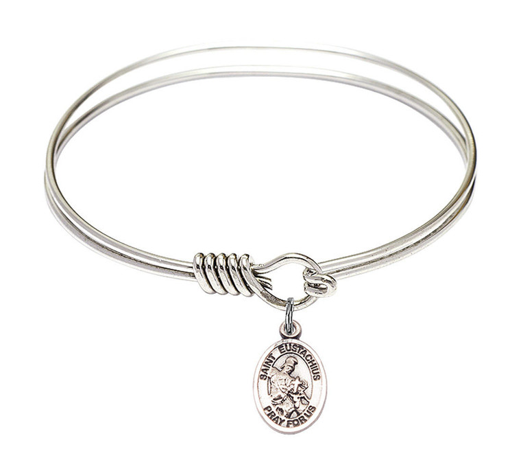 St Eustachius Round Eye Hook Bangle Bracelet - Sterling Silver Charm - 6.25 Inch 9356SS