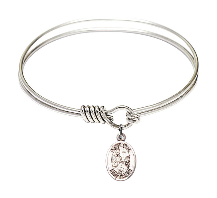 St Fina Round Eye Hook Bangle Bracelet - Sterling Silver Charm - 6.25 Inch 9364SS