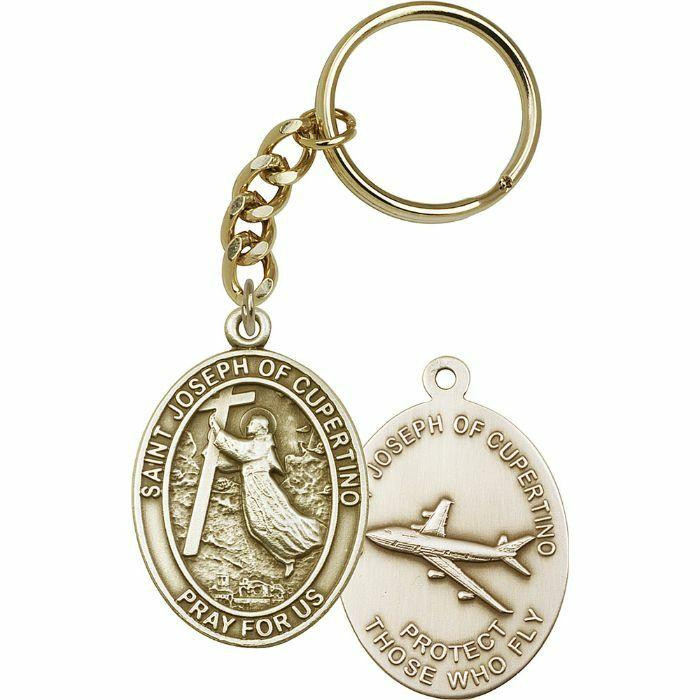 St. Joseph of Cupertino Pilot Keychain - Gold Finish