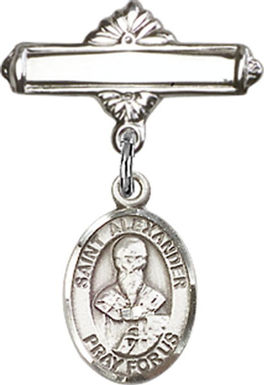 Personalized Baby Badge - Engraved Badge Pin with St. Alexander Constantinople Charm