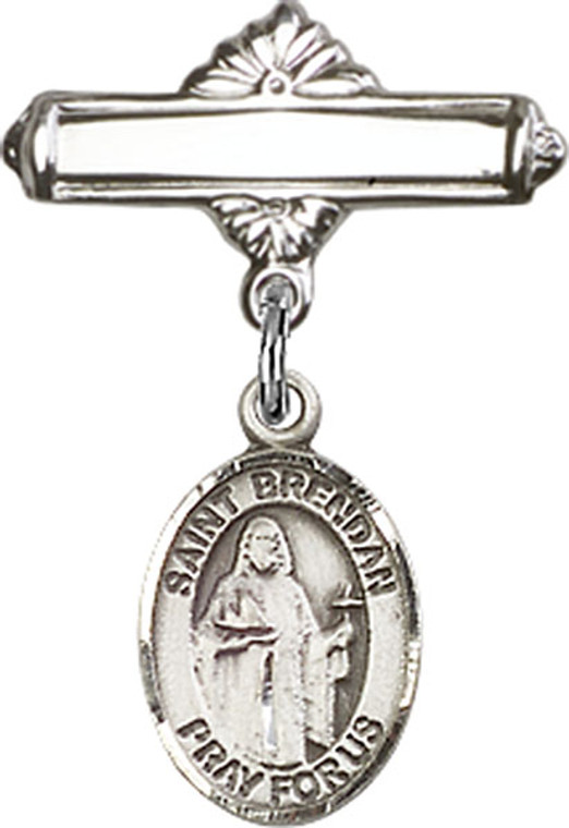 Personalized Baby Badge - Engraved Badge Pin with St. Brendan the Navigator Charm