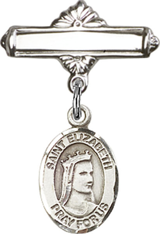 Personalized Baby Badge - Engraved Badge Pin with St. Elizabeth of Hungary Charm