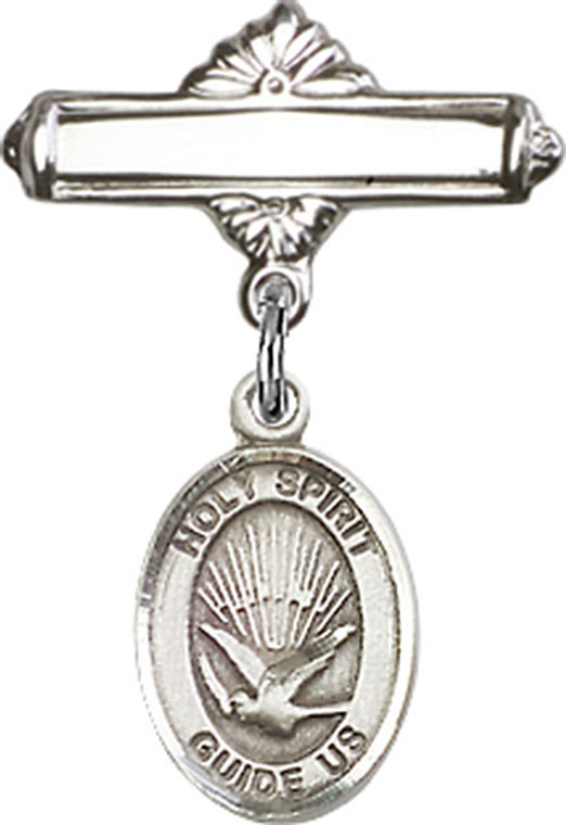 Personalized Baby Badge - Engraved Badge Pin with Holy Spirit Charm