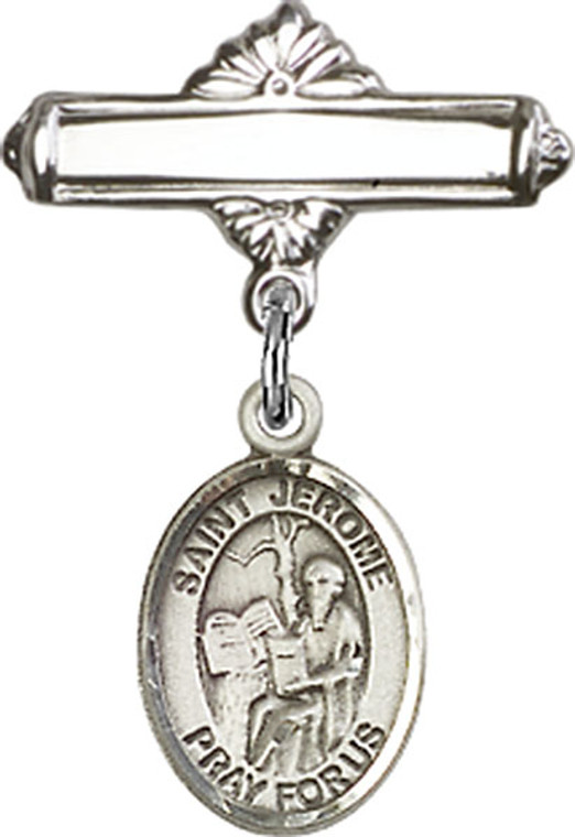 Personalized Baby Badge - Engraved Badge Pin with St. Jerome Charm