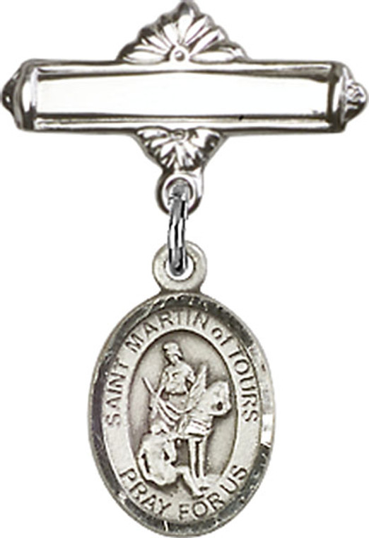Personalized Baby Badge - Engraved Badge Pin with St. Martin of Tours Charm