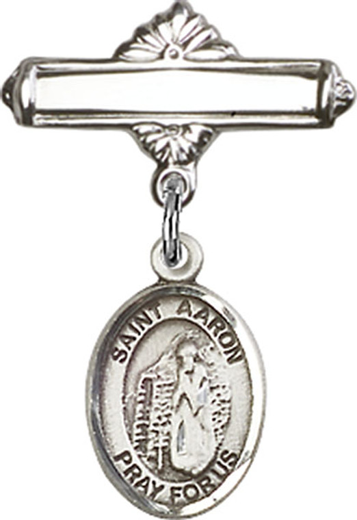 Personalized Baby Badge - Engraved Badge Pin with St. Aaron Charm