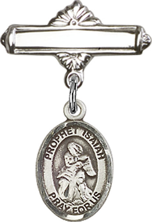 Personalized Baby Badge - Engraved Badge Pin with St. Isaiah Charm
