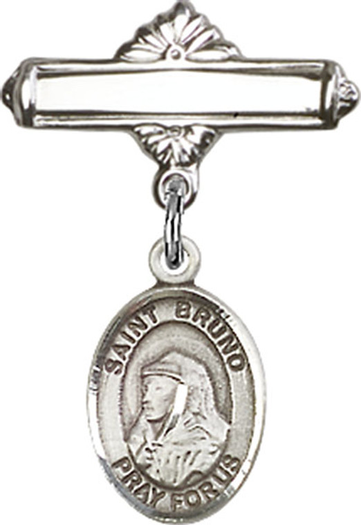 Personalized Baby Badge - Engraved Badge Pin with St. Bruno Charm