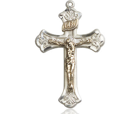 Two tone sterling silver and gold crucifix - 1 1/8-inch tall by 3/4 - inch wide