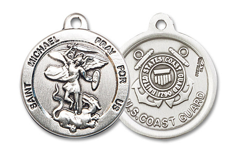 St Michael Coast Guard Medal - Sterling Silver 7/8 x 3/4 Round Pendant 0342SS3