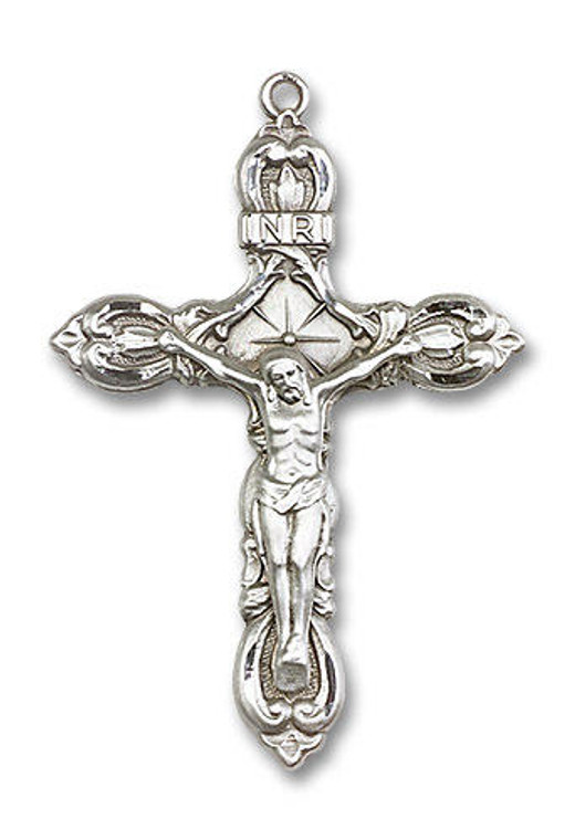 Extra Large Embellished Crucifix Pendant - Sterling Silver 1 7/8 x 1 1/4 0646SS