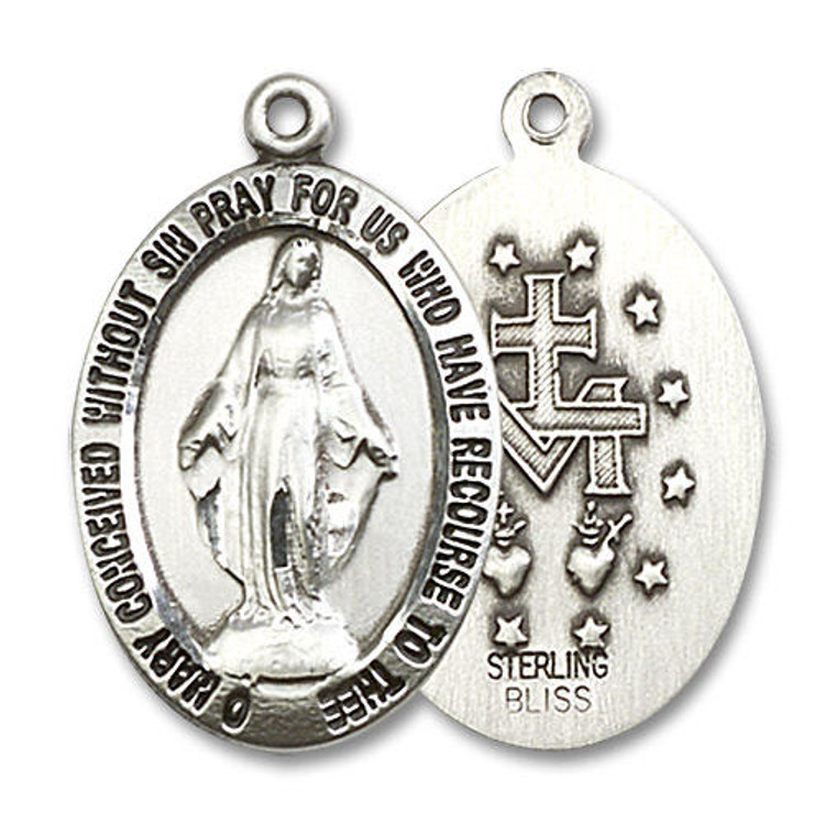Large Miraculous Medal - Sterling Silver 1 x 5/8 Oval Pendant 4025SS