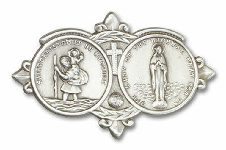 St Christopher and Our Lady of the Highway Visor Clip - Silver Finish 1024V