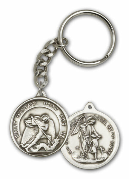 St. Michael & Guardian Angel Keychain - Silver Finish