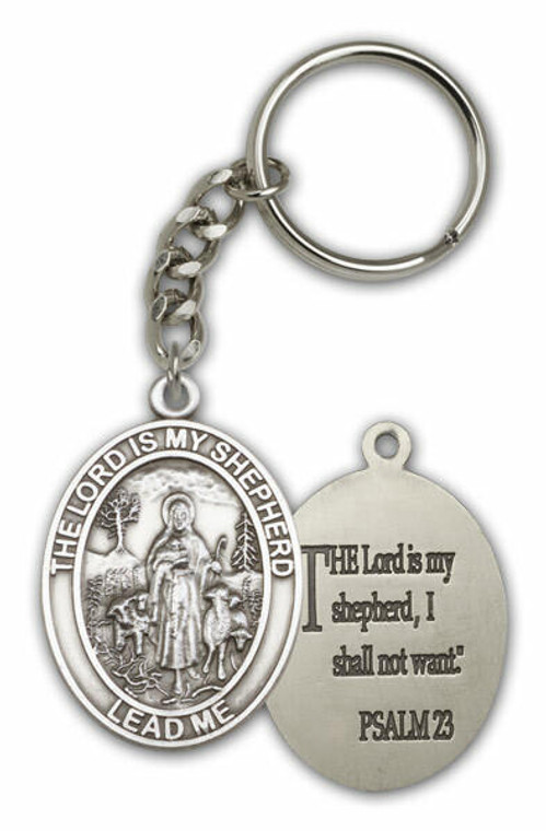 Lord is My Shepherd Medal Keychain - Silver Finish 6819SRCS