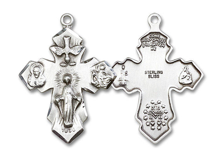 Large 4-Way Miraculous Mary Medal - Sterling Silver 1 1/4 x 7/8 Pendant 0048SS