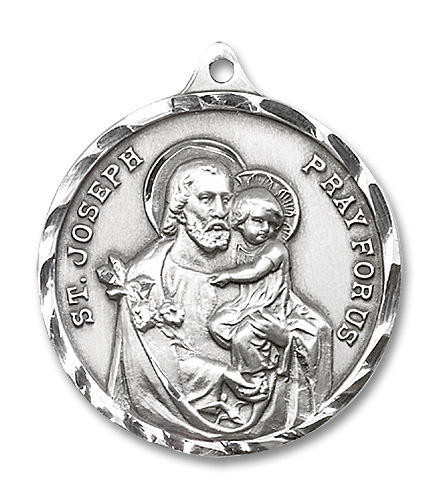 Extra Large St. Joseph Medal - Sterling Silver 1 3/8