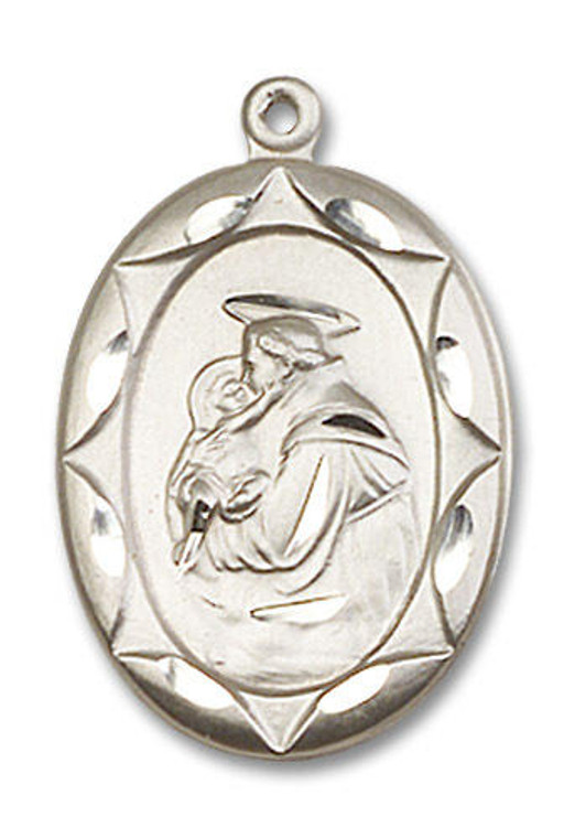 Large Embellished St Anthony Medal - Sterling Silver 1 x 5/8 Oval Pendant 0801DSS