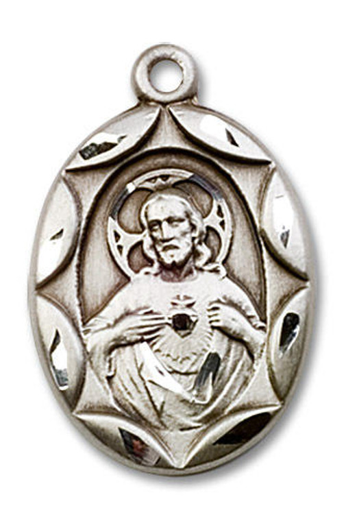 Large Embellished Scapular Medal - Sterling Silver 1 x 5/8 Oval Pendant 0801SSS