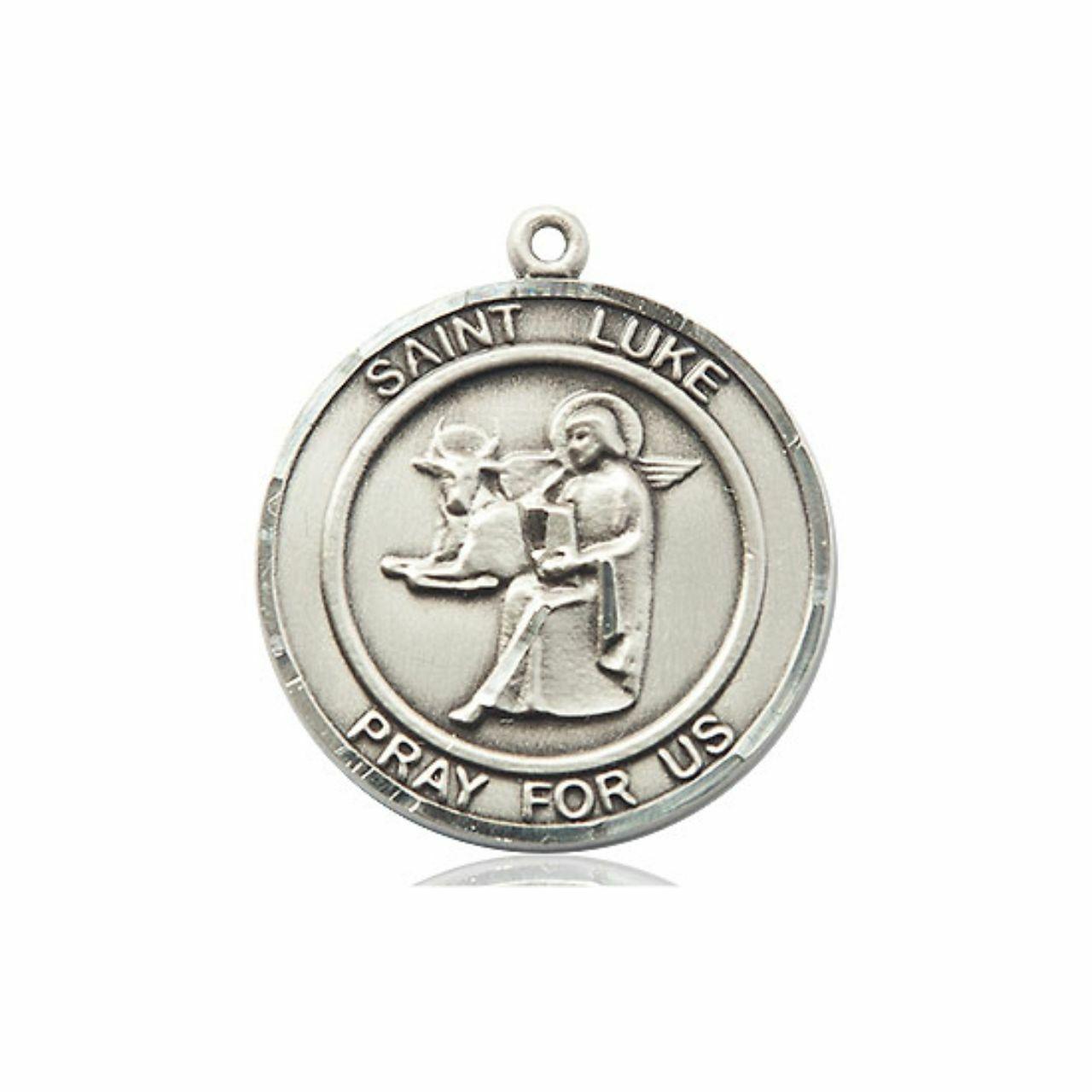 FB Jewels 925 Sterling Silver 22mm Round St Luke Medal Necklace 