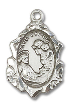 Embellished St. Cecilia Medal - Sterling Silver 3/4" x 1/2" Pendant ...
