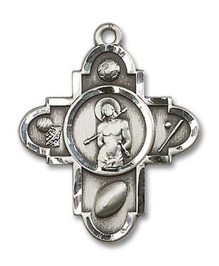 Large St. Sebastian Multi Sport 5-Way Medal - Sterling Silver 1 1/4" x ...