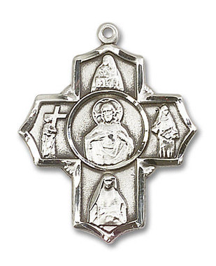 Large Scapular 5-Way Medal - Sterling Silver 1 1/4