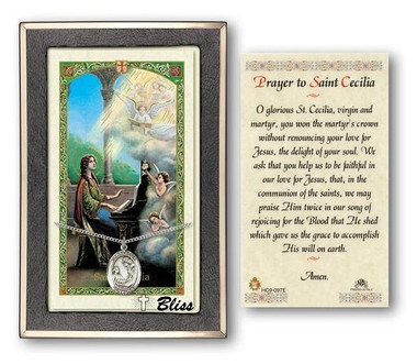 St. Cecilia Medal With Prayer Card - Sterling Silver 3/4" x 1/2" Oval ...
