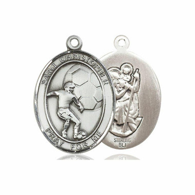 St. Christopher Soccer Medal - Sterling Silver Oval Pendant (2 Sizes)
