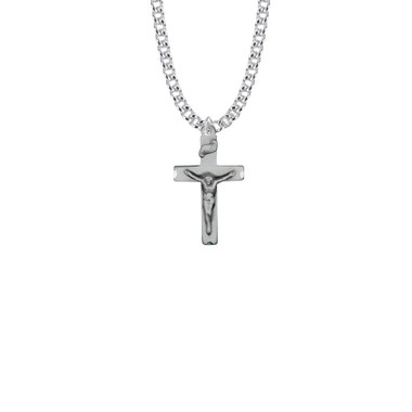 Simple Crucifix Necklace - Sterling Silver Pendant on 20