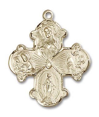 Large 4-Way Medal - 14kt Gold 1 1/8" x 7/8" Pendant (0042)