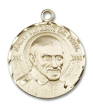 Large St. Vincent De Paul Medal - 14kt Gold 1" x 7/8" Round Pendant (0830)