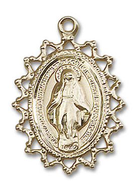 Extra Large Miraculous Medal - 14kt Gold 1 3/8 x 1 1/4 Round Pendant  (0203M)