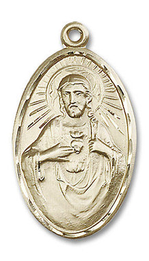 Extra Large Scapular Medal - 14kt Gold 1 3/8" x 3/4" Oval Pendant (1654)