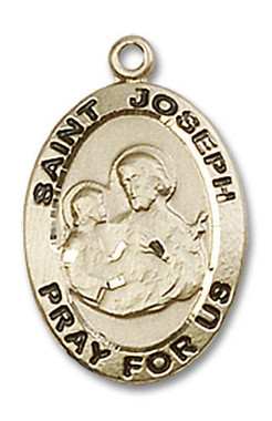 St. Joseph Medal - 14kt Gold 3/4" x 1/2" Oval Pendant (3984)