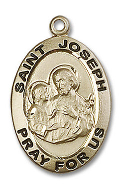Large St. Joseph Medal - 14kt Gold 1" x 5/8" Oval Pendant (4024)