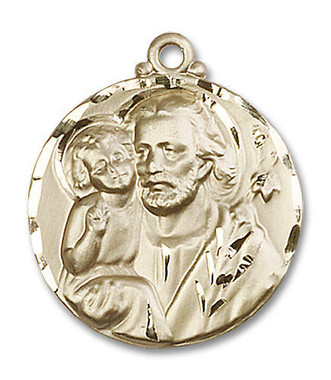 Large St. Joseph Medal - 14kt Gold 1 1/8" x 7/8" Round Pendant (4141)