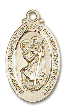 Large Behold St. Christopher Medal - 14kt Gold 1 1/8" x 5/8" Oval ...