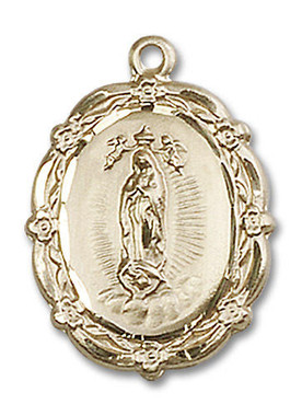 Embellished Our Lady of Guadalupe Medal - 14kt Gold 7/8" x 5/8" Oval ...