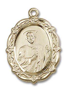 Embellished St. Jude Medal - 14kt Gold 7/8" x 5/8" Oval Pendant (4146J)