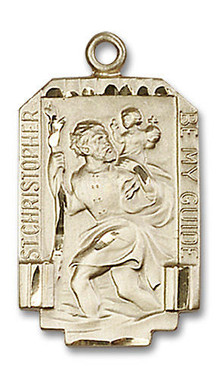 Large St. Christopher Medal - 14kt Gold 1" x 5/8" Rectangular Pendant ...